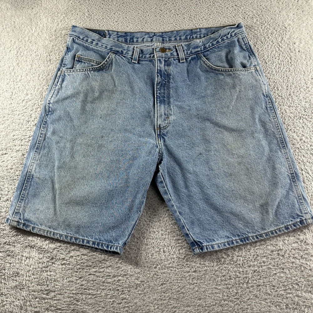 Vintage‎ 90s Wrangler Jorts Mens 38 (35) Blue Distress Made in USA Denim Shorts